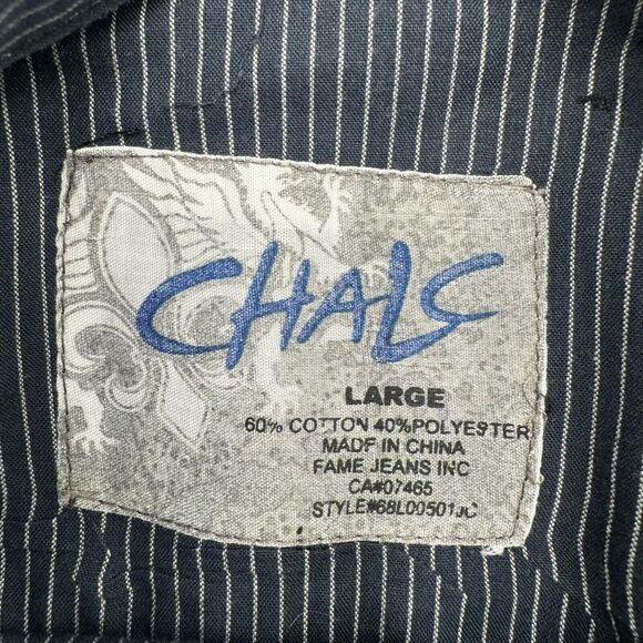 Chalc Men Large Blue Stripe western rodeo Pearl Snap Long sleeve button up shirt - Picture 5 of 9